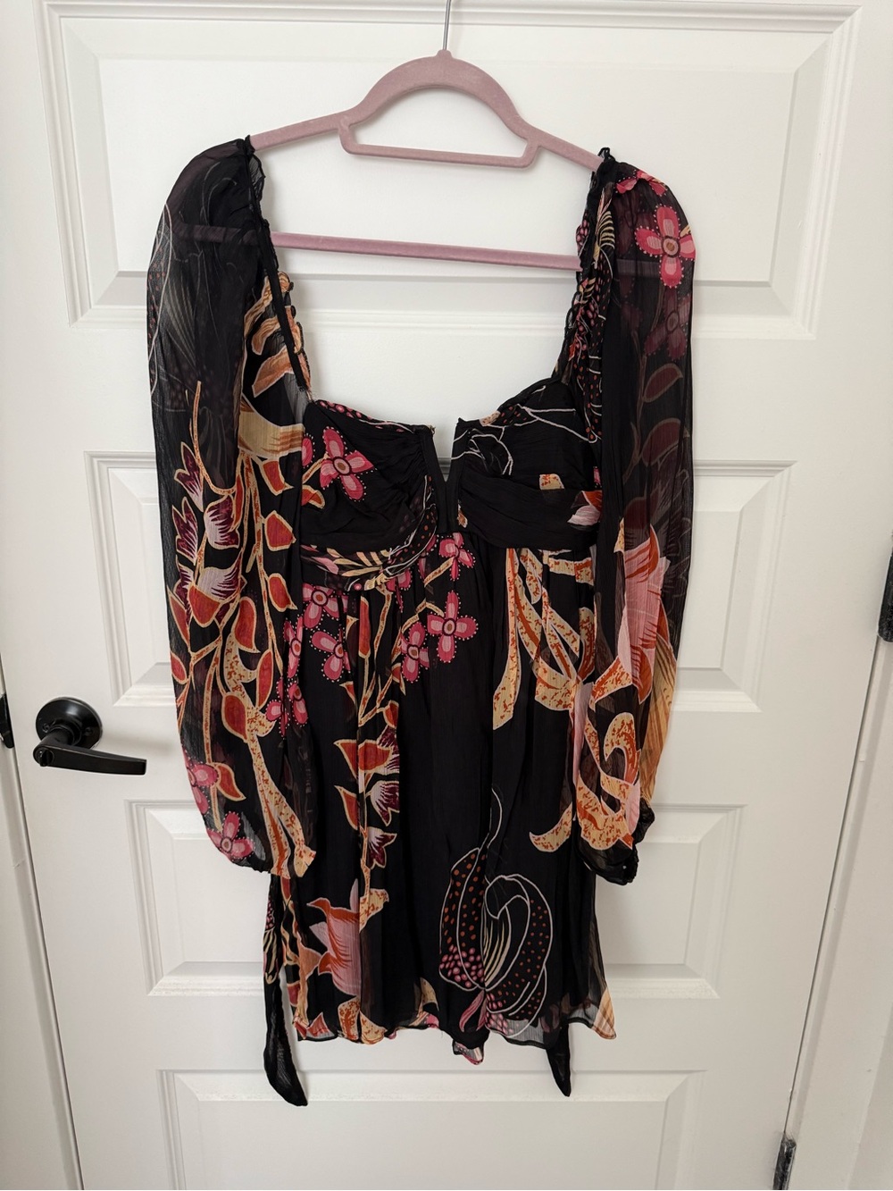 Anthropologie Black Floral Long-Sleeve Mini Dress